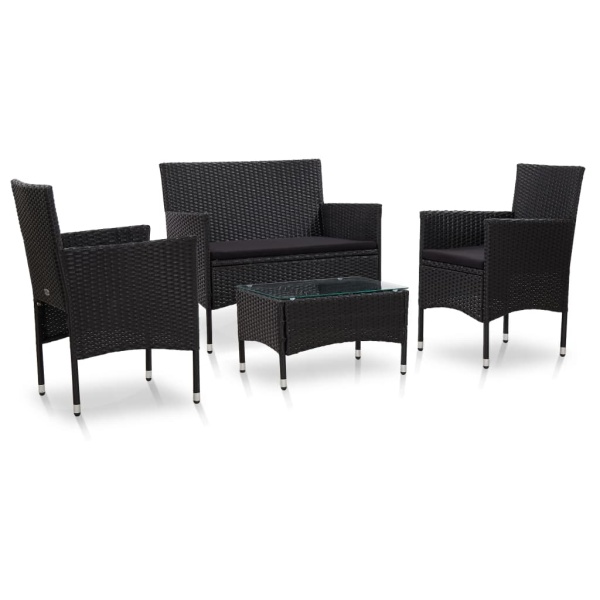 Set Mobilier De Grădină Cu Perne 4 Piese Negru Poliratan 45813